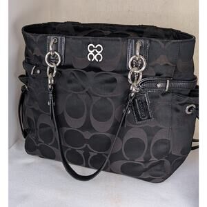 COACH Alexandra Signature Sateen Large Tote Bag Black/Silver 18485 - GUC